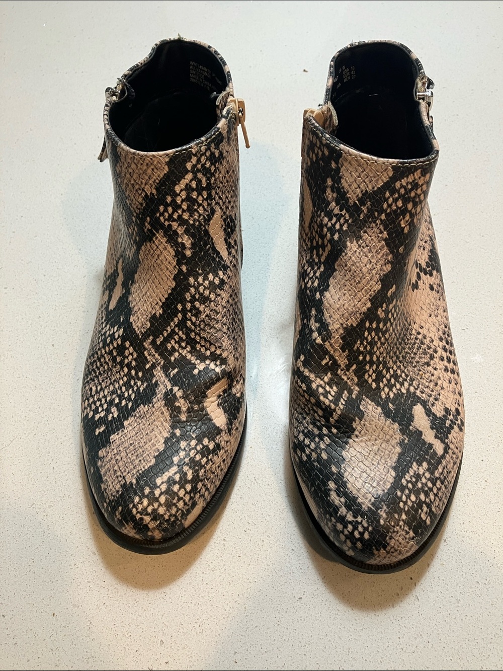 Time and Tru Snake-Print Ankle Booties in Tan and Black size 10W